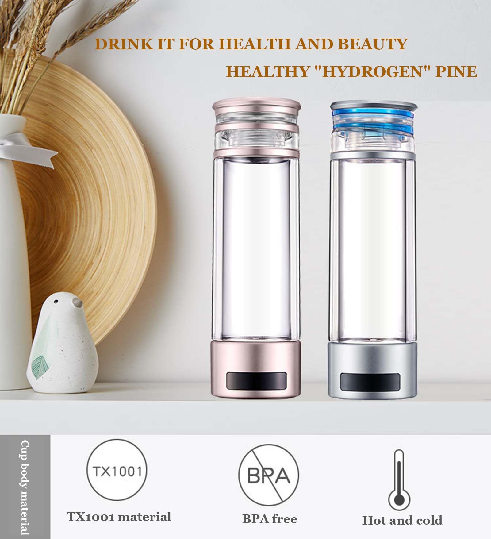 Tazza per Acqua Ricca di idrogeno, Tecnologia SPE PEM, concentrazione di idrogeno Fino a 9000 ppb, generatore di Acqua ionizzata, con Adattatore per inalatore