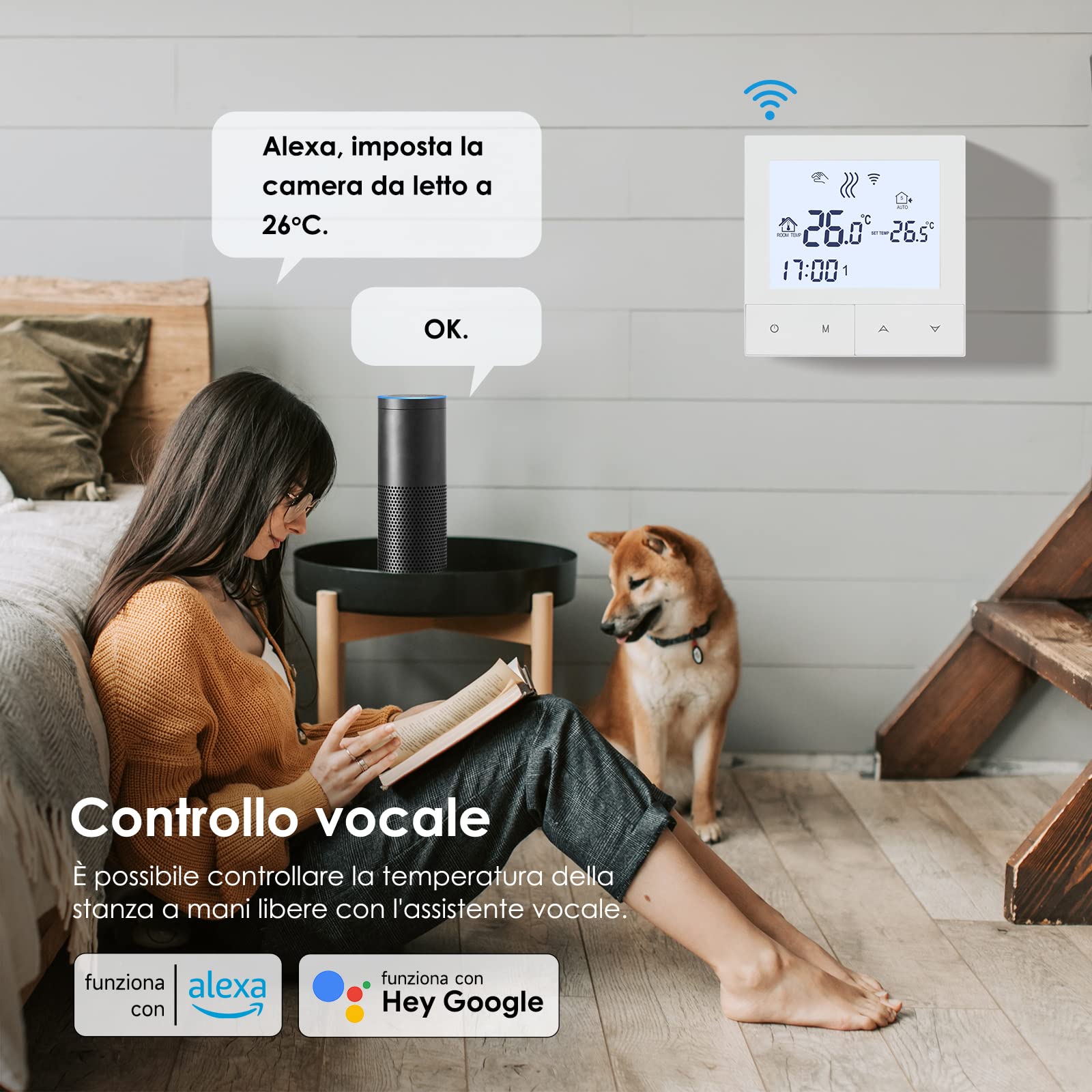 Tuya Termostato Wifi per Riscaldamento Elettrico,Intelligente Termostato Ambiente Programmabile Settimanale,Termostati Cronotermostato Compatibile con Alexa 16A TDS72-WIFI-EP