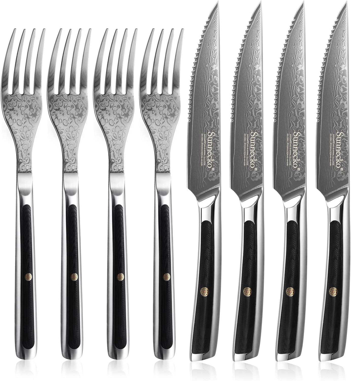 Sunnecko Steakbesteck Set Steakmesser Set 8pcs Damast Steakbesteck