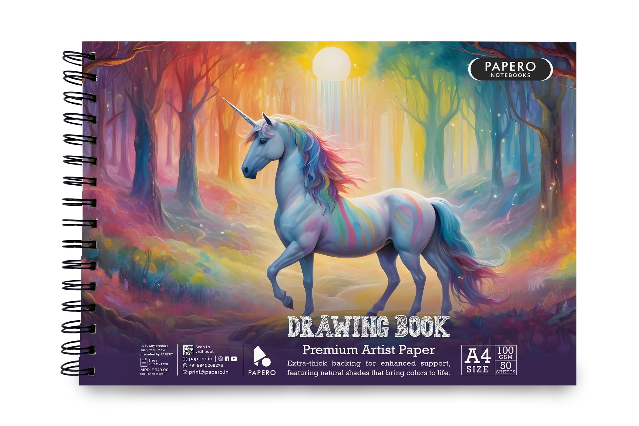 PaperO A4 Sketch Book for Drawing | 100 GSM Thick Paper | 100 Pages(50 Sheets) | Spiral Wire-O Bound | Art Sketching for Artists, Kids & Adults | Unicorn Cover Design-image-45