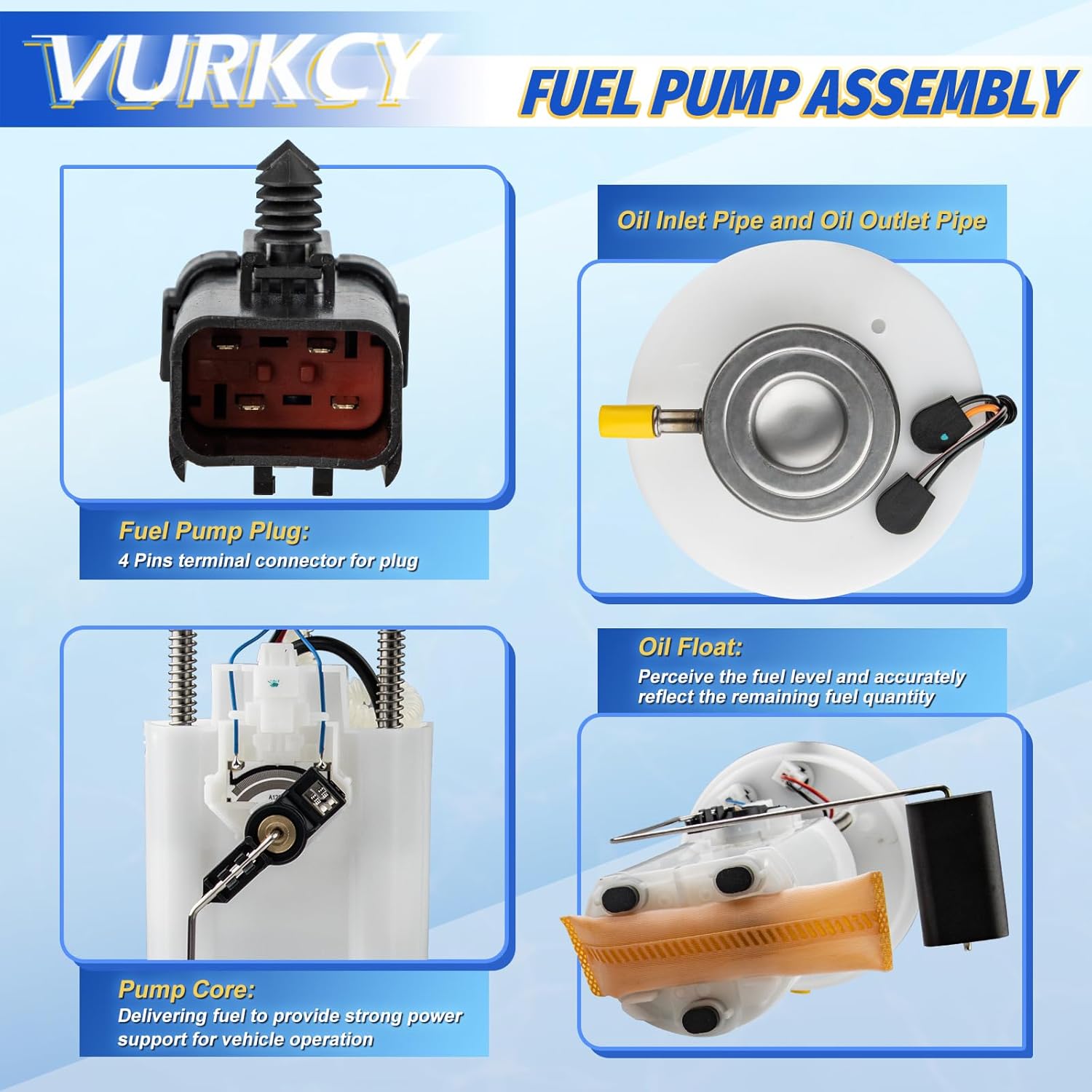 Vurkcy Electric Fuel Pump Module Assembly Compatible with 1997 1998 1999 2000 2001 2002 Jeep TJ & Jeep Wrangler, 2.5L 4.0L, Replace E7115MN, P75045M (Only for 19 Gallon Tank)