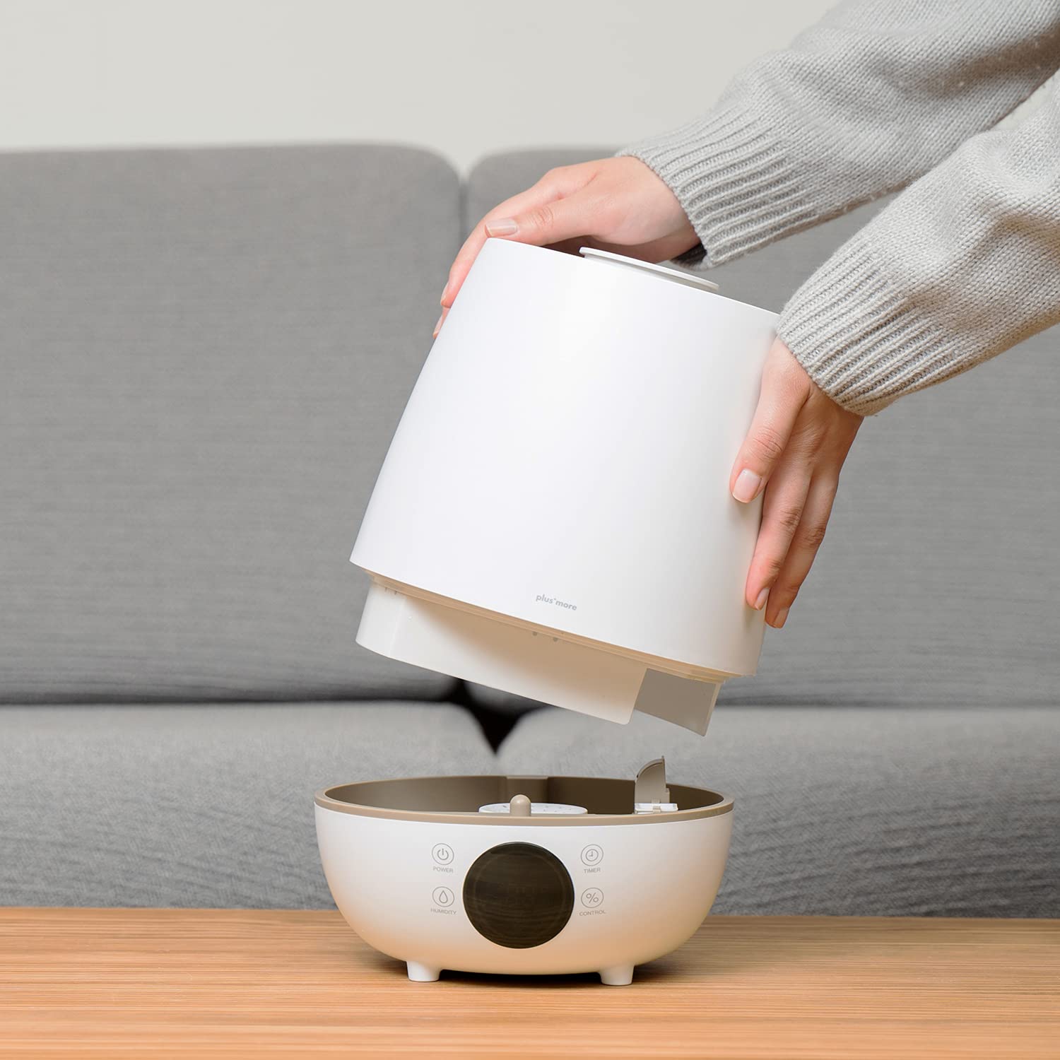 plus more ハイブリッド式加湿器 ホワイト ライフオンプロダクツ、「湿度コントロール ハイブリッド式加湿
