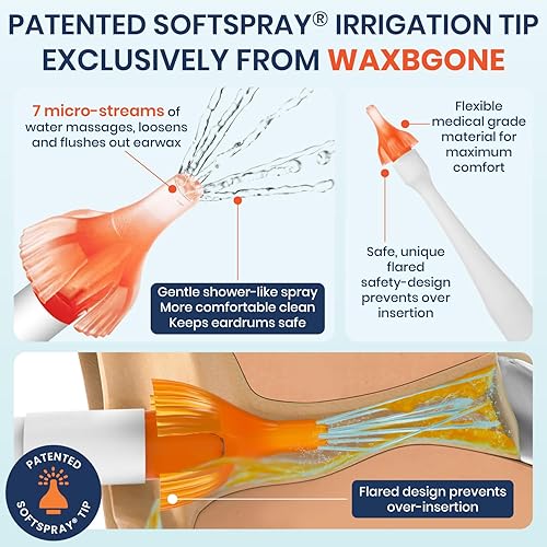 Vista 4 de Kit de eliminación de cera de oído WaxBGone® con otoscopio, gotas para la cera de oído, puntas de irrigación SoftSpray®, botella de spray de alta