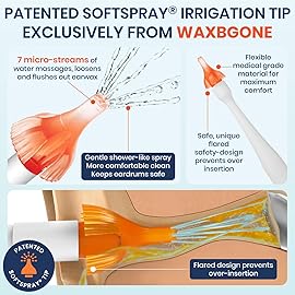 WaxBGone Ear Wax Removal Kit with Otoscope, Earwax Drops, SoftSpray Irrigation Tips, 4X High Output Spray Bottle & Ear Wash Basin - Safe, Fast, Gentle Home Ear Cleaning System for Adults & Kids