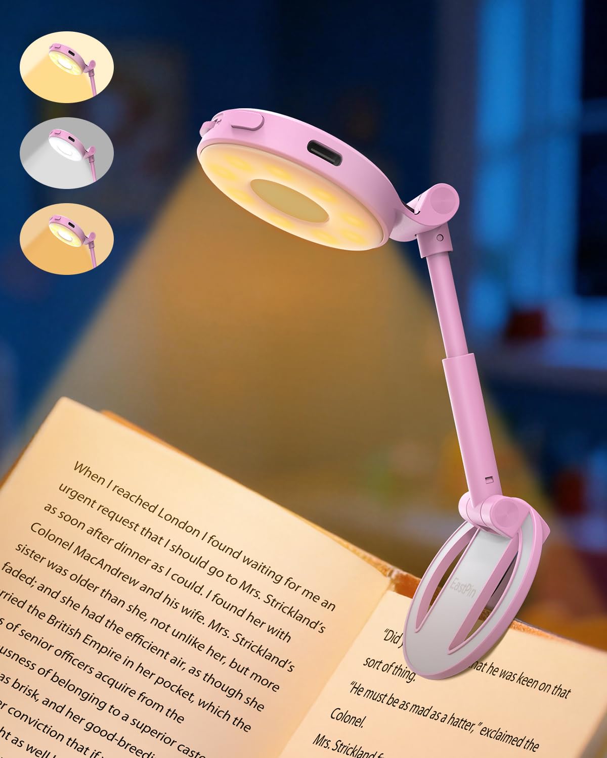 EastPin Leselampe Buch Klemme Bett Buchlampe: 18 LED Leselicht Wiederaufladbar, Stufenlos Dimmbar 3 Farbtemperaturen Augenschonend Kinder Klemmlampe mit Timer & Memory, Leseratten Geschenke für Frauen