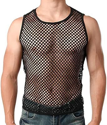 Evankin Mens Sexy Mesh Tank Top شاهد من خلال Fishnet بلا أكمام تي شيرت مستديرة الرقبة Sheer Undershirts