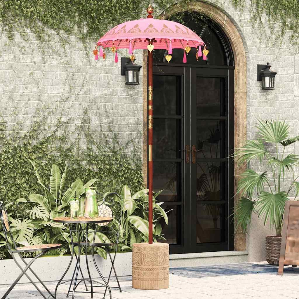 vidaXL Baliński Parasol z Bazą Różowy 95 x 95 x 260 cm, Zadaszenie do ogrodu i tarasu, parasol balkonowy, okrągły cień, rustykalne meble na letnie słońce