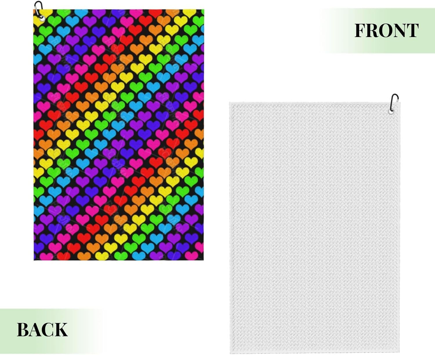 Rainbow LGBT Pride Golf Towel Rainbow Colorful Love Heart Golf Towel 24×16 Inches with Carabiner Clip for Golf Bags image 2