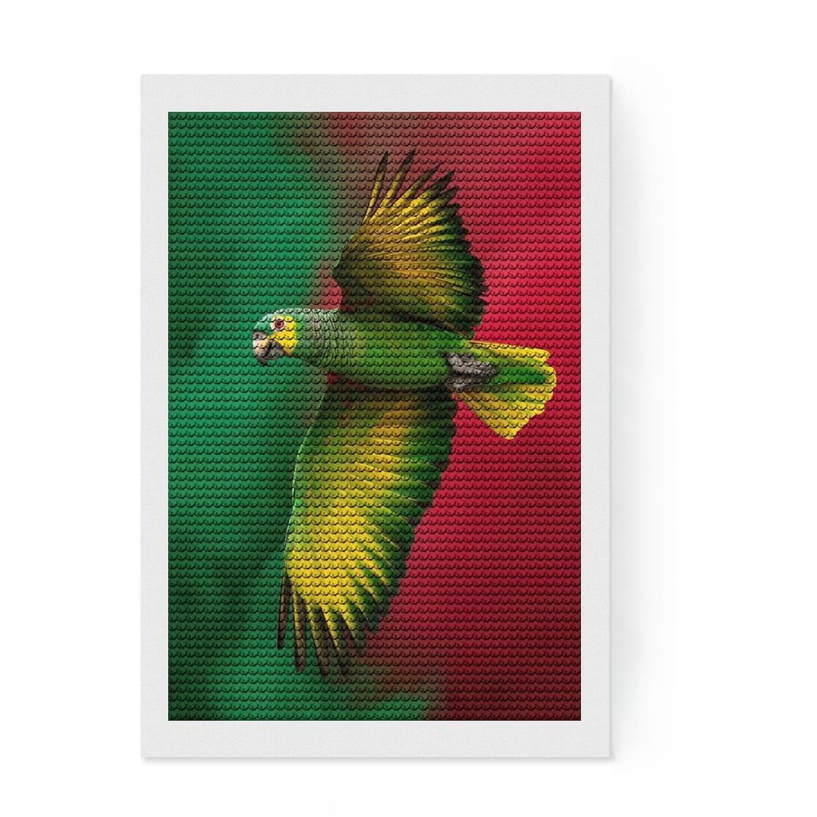 Junmoney Rasta Parrot Diamond Art Canvas 8"x12", Sparkling Round Gems, Neat Printed Canvas, with Tool Kit, Office Decor, Printed Canvas