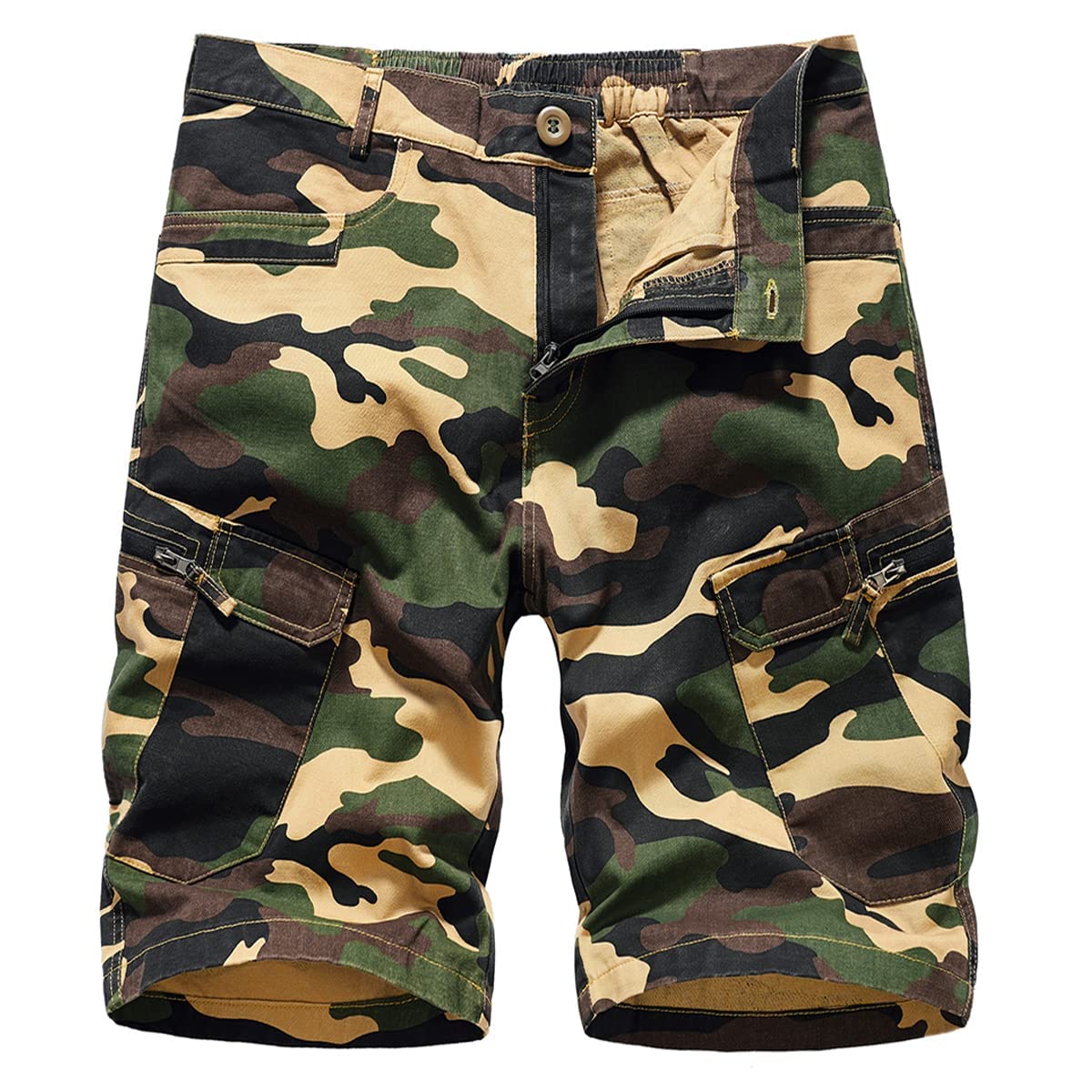 Lilychan Bermuda cargo masculina camuflada de algodão com cintura