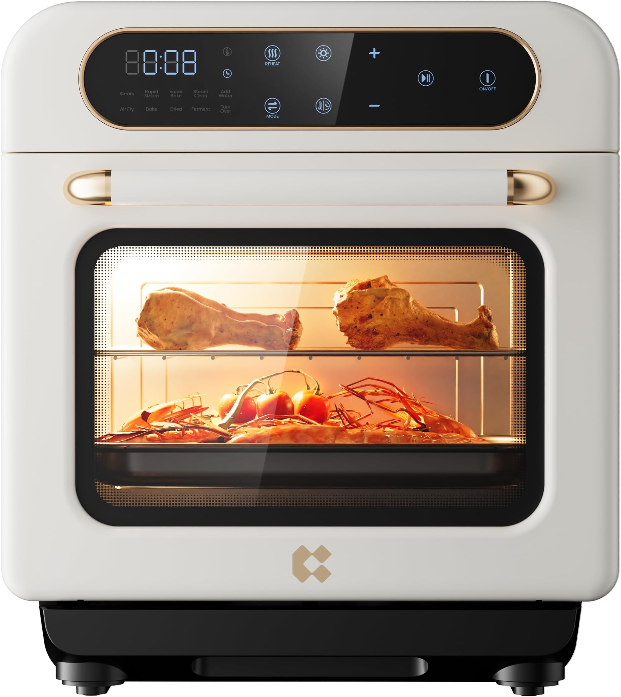CIARRA Air Fryer 8 in 1 Mini Steam Oven 12 Litres with Steam, Quick Steam, Air Frying, Steam Cooking, Steam Cleaning, Baking, Drying, Fermenting, White
