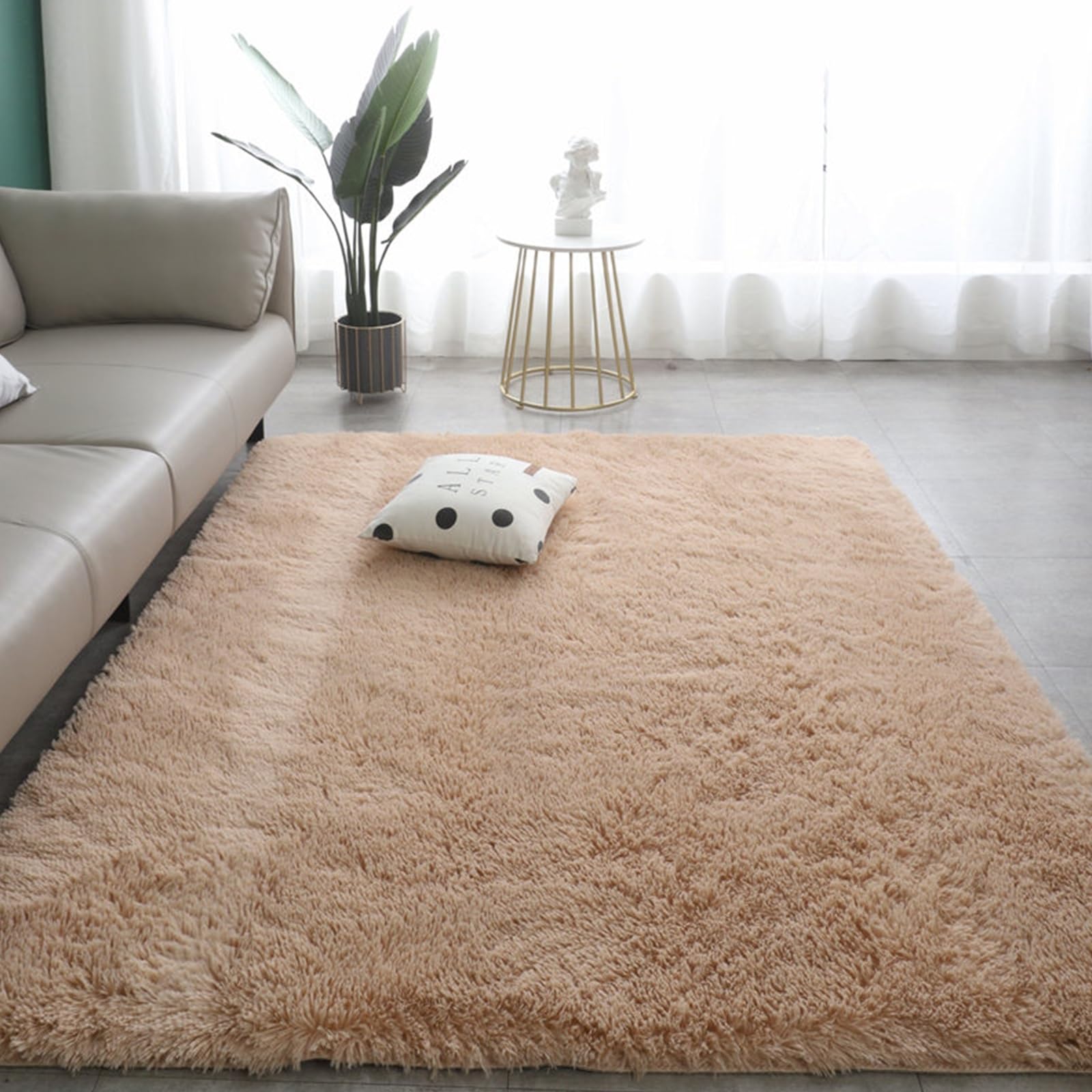 Tapis de chambre lavable fini les pieds froids avec ce tapis salon beige en peluche 256x284