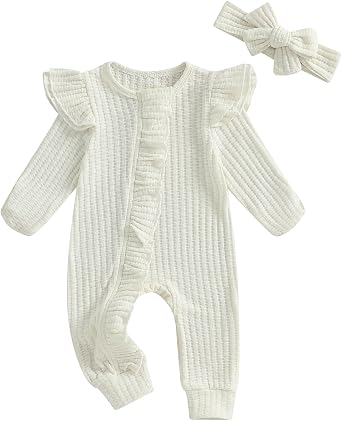 FYBITBO Infant Baby Girls Clothing Ruffle Knit Romper Long Sleeve Jumpsuit Baby Girl Going Home Outfit Newborn Clothes