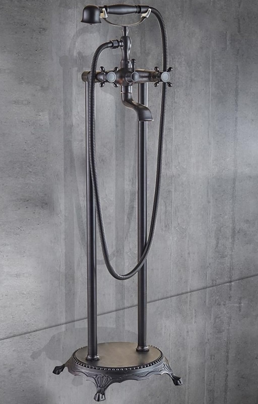 Badewannenarmatur bodenstehend Gold Dusche Standzylinder seitliche Fassarmatur Vintage, schwarze Version