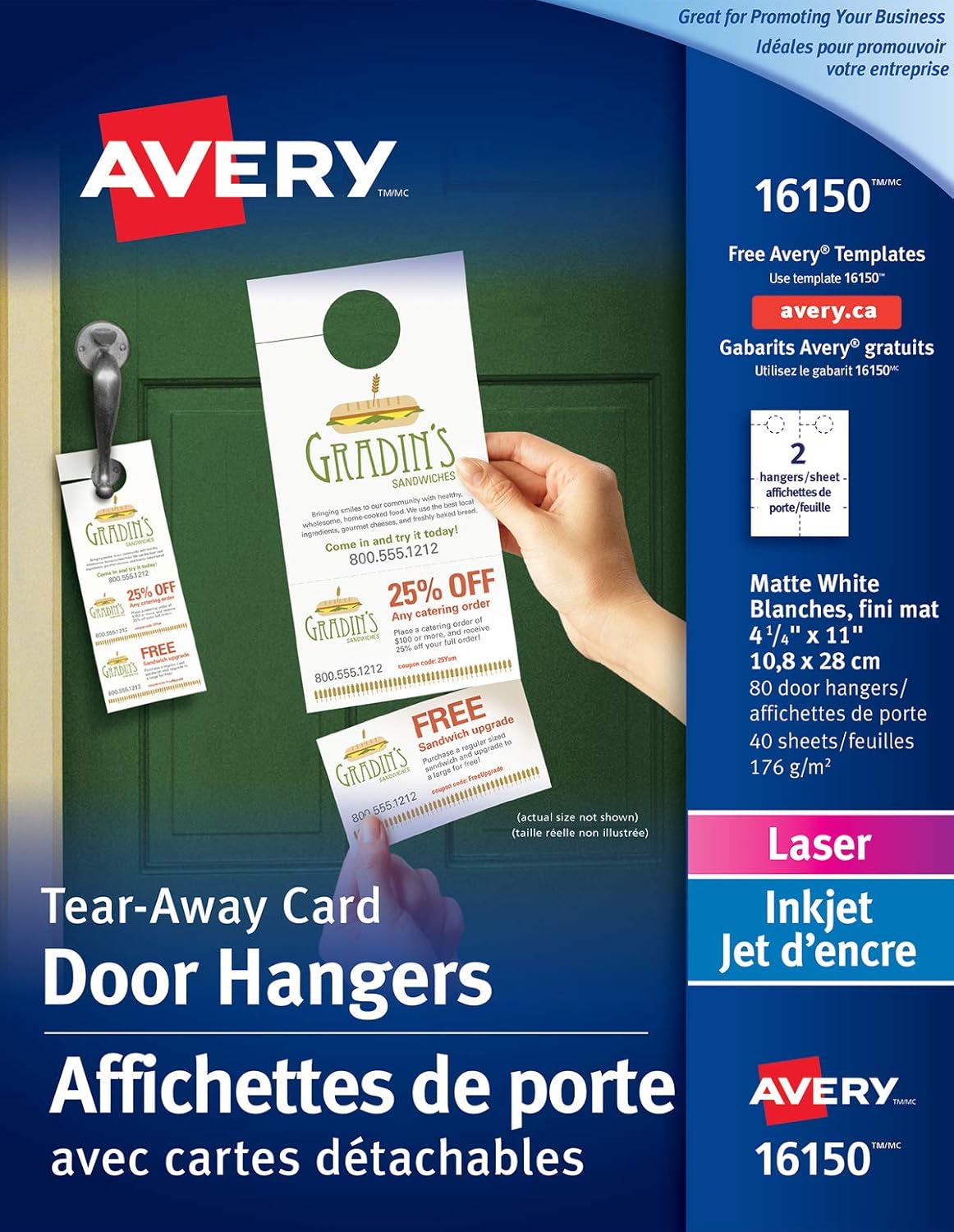 Avery Door Hanger w/Cards, Printable, 40/ 41/4"x11", 80