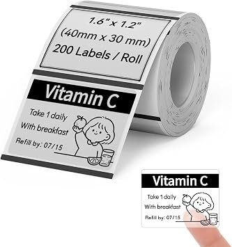 Thermal Labels Tapes Transparent 1.6"x1.2"40x30mm Thermal Stickers Label Paper Waterproof Oilproof for Address/Small Business/Home 200 Labels/Roll