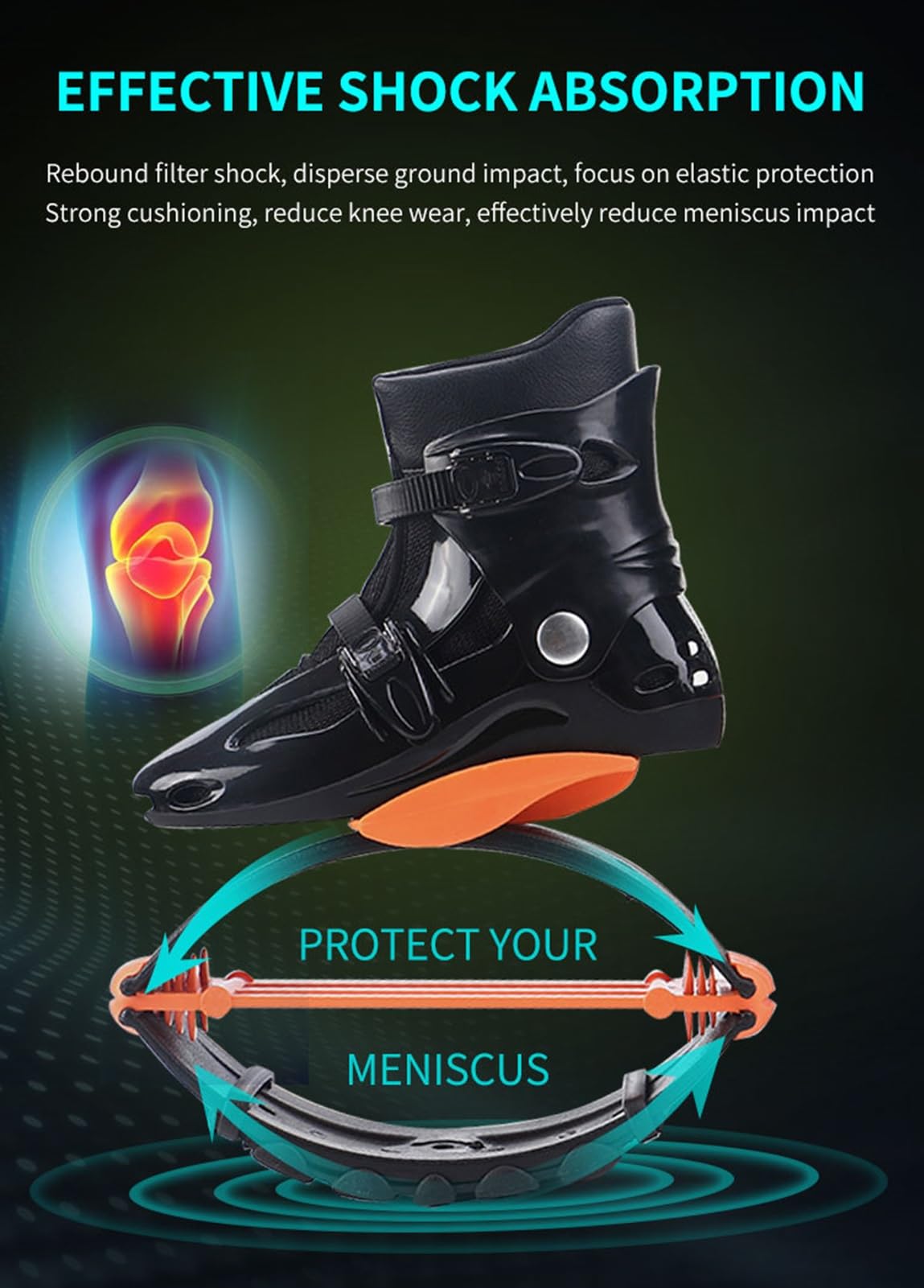 Jumps Botas Zapatos Botas de Rebote para Fitness Negras y Verdes, Zapatillas Deportivas Unisex Moon, con Capacidad de Carga de 30 a 110 kg