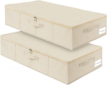 punemi Under Bed Wedding Dress Storage Box Wedding Dress Storage Keepsake Trunk with Sturdy Zipper and Handles Large Clothes Storage for Blankets, Pillows, Comforters, Quilts, Beige