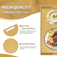 Vista 3 de MAONAME Bandeja decorativa dorada para mesa de café, moderna bandeja para servir con asas, bandejas otomanas de plástico para sala de estar