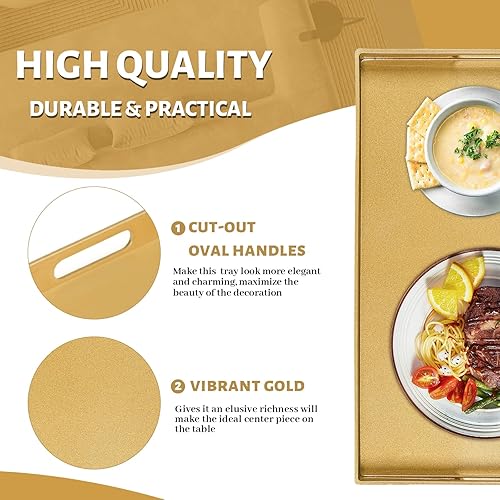 Miniatura 3 de MAONAME Bandeja decorativa dorada para mesa de café, moderna bandeja para servir con asas, bandejas otomanas de plástico para sala de estar,