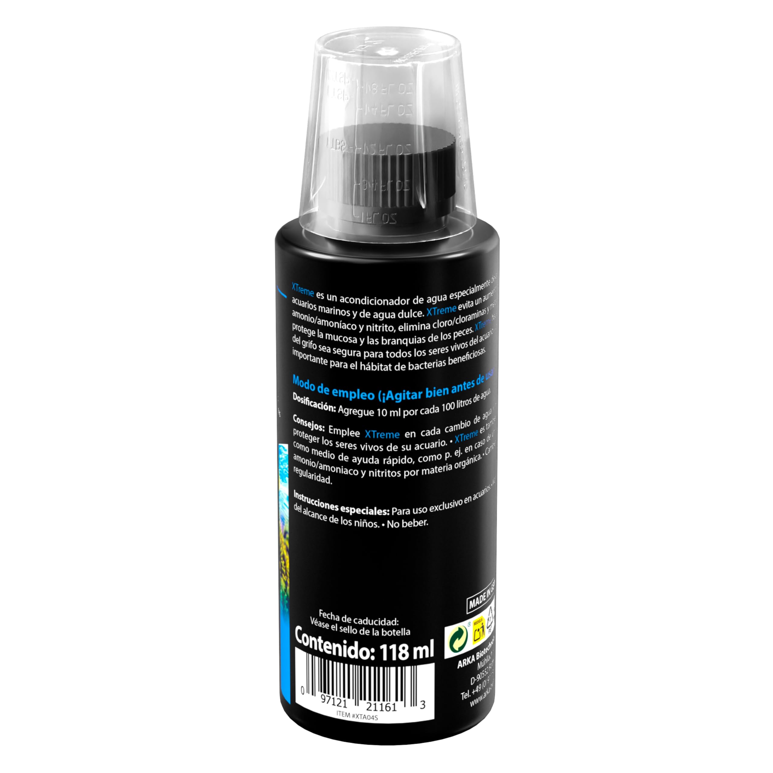 Acondicionador de Agua para Acuario 118 ml – ARKA Xtreme – Elimina Cloro, amoníaco y nitrito – neutraliza Metales Pesados – Ideal para Cambios de Agua y nuevos acuarios