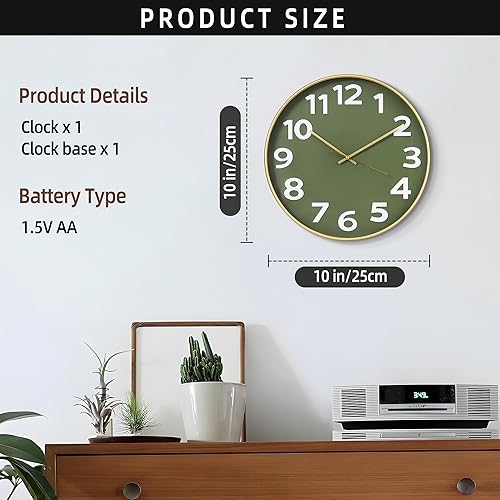Miniatura 2 de Maxstar Reloj de pared de 10 pulgadas, funciona con pilas, silencioso y moderno, sin tictac, para sala de estar, dormitorio, cocina, oficina,