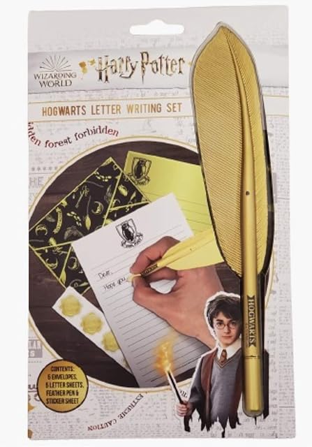 Harry Potter Hogwarts Letter Writing set gold feather quill Pen