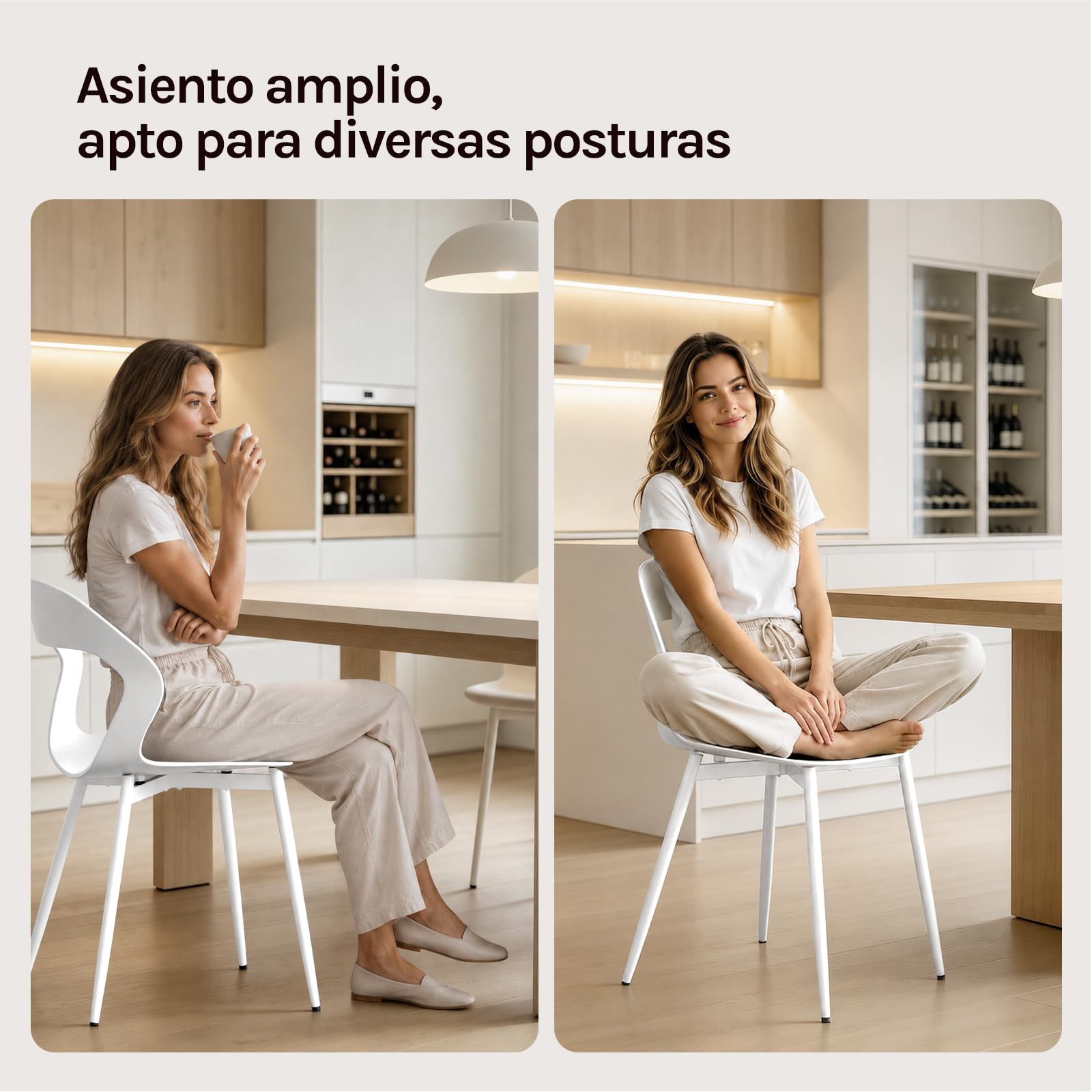 WOLTU Juego de 6 Sillas de Comedor,PP,Blanco | Moderna con Respaldo Calado, Impermeable, Patas de Metal, Carga hasta 150 kg, para Salón, Dormitorio o Estudio