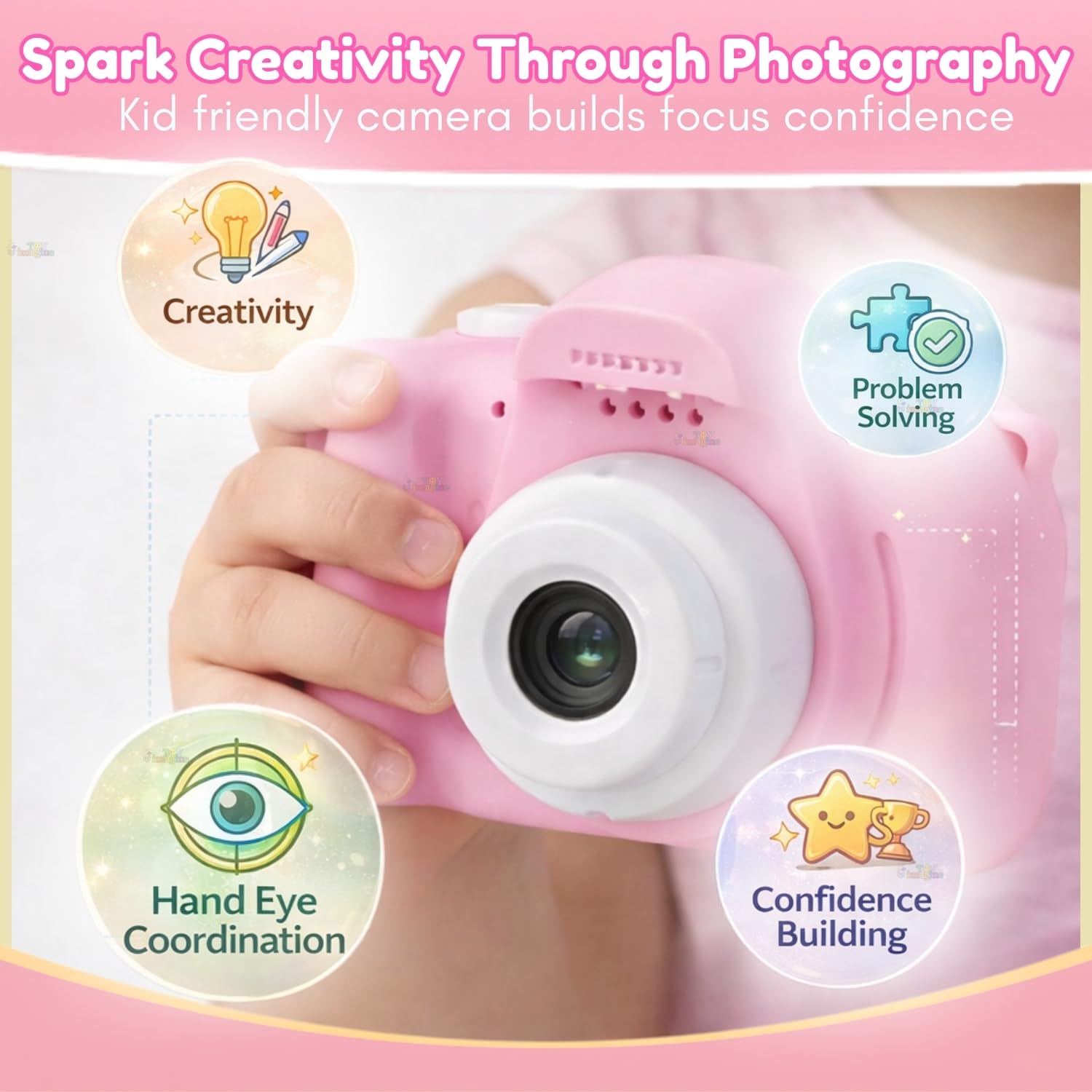 Toy Imagine Kids Digital Camera 3.0MP &1080p Video Photos 2-Inch Screen, USB Rechargeable & Portable Fun Mini Toy Camera for Boys & Girls Age 3โ12 Educational Birthday Gift Supports 32GB SD Card(Pink) 3