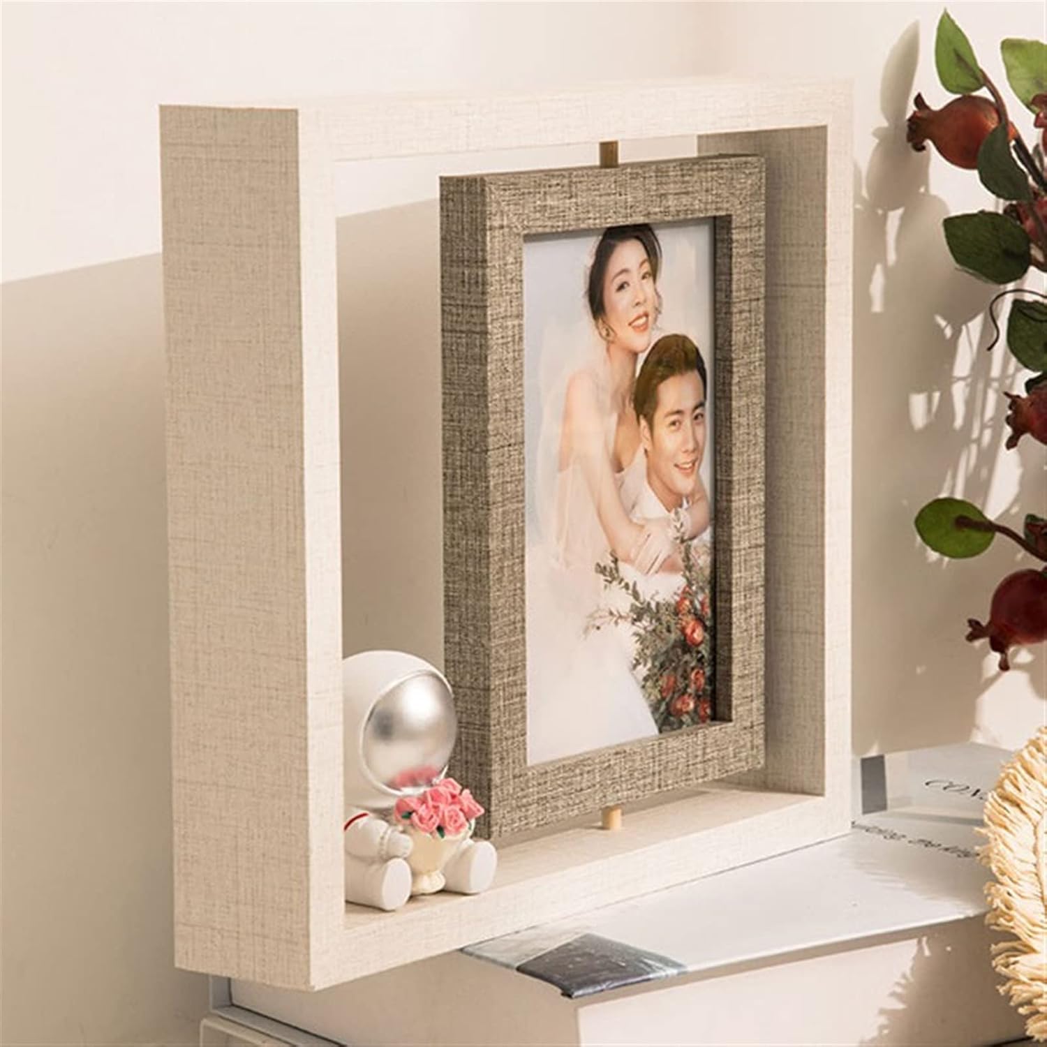 Picture Frames Creative Double-Sided Rotating Photo Frame Decoration 6-inch Wedding Photo Art Photo Display Frame Photo Frame for Desk (Color : 1, Size : 6"/Inner diameter10.2 * 15.2cm)