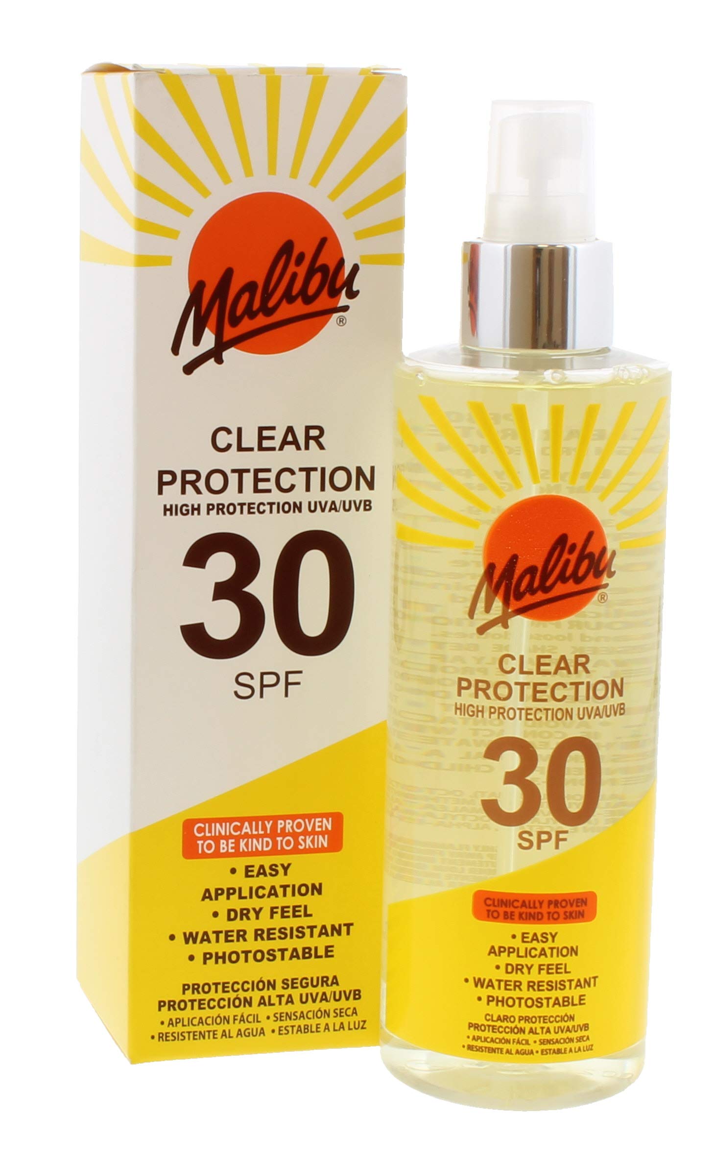 Sun SPF 30 Clear Spray Sunscreen, High Protection, Dry Feel, Water Resistant, 250ml