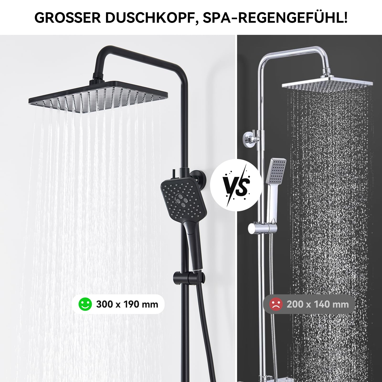 Auralum Thermostat Duscharmatur Komplettset Edelstahl Duschsystem mit Thermostat Armatur, 30x19 CM Regendusche, 3 Strahlarten Duschkopf und Höhenverstellbarer Duschstange,Badezimmer Duschgarnitur