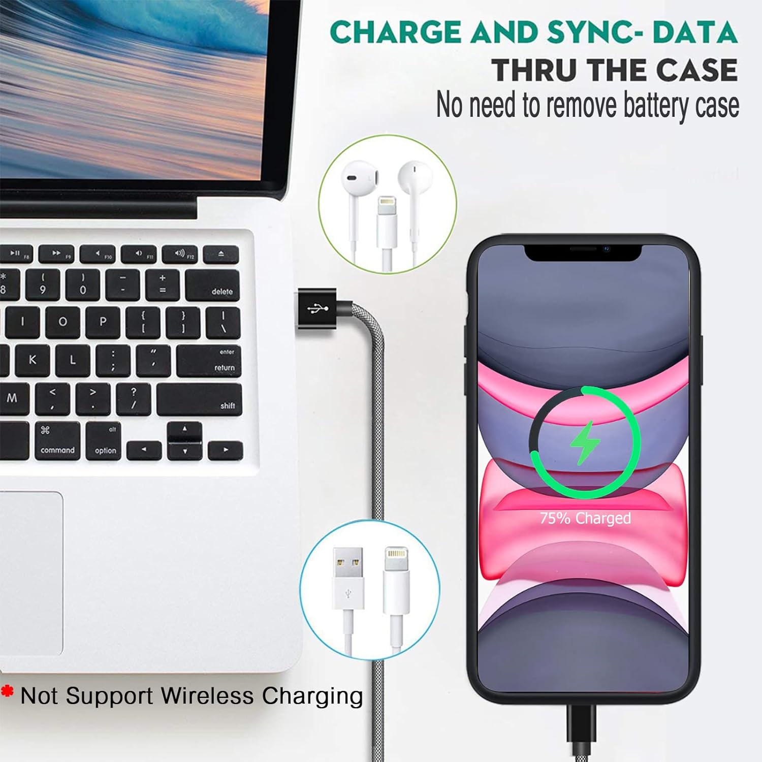 Wireless Charging Case for iPhone 11, 10000mAh High Capacity Portable Rechargeable Protective Battery Case Wireless Charging Compatible with iPhone 11 (6.1 inch) Extended Battery Charger Case (Black)