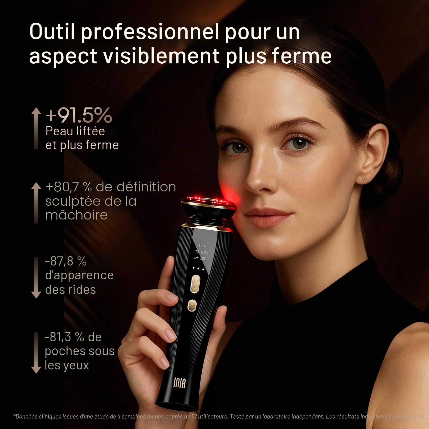 INIA Professionelles 3-in-1 Anti-Falten Gesichtsmassagegerät mit Mikrostrom & Rotlicht Straffendes Lifting-Gerät für Gescht/Hals