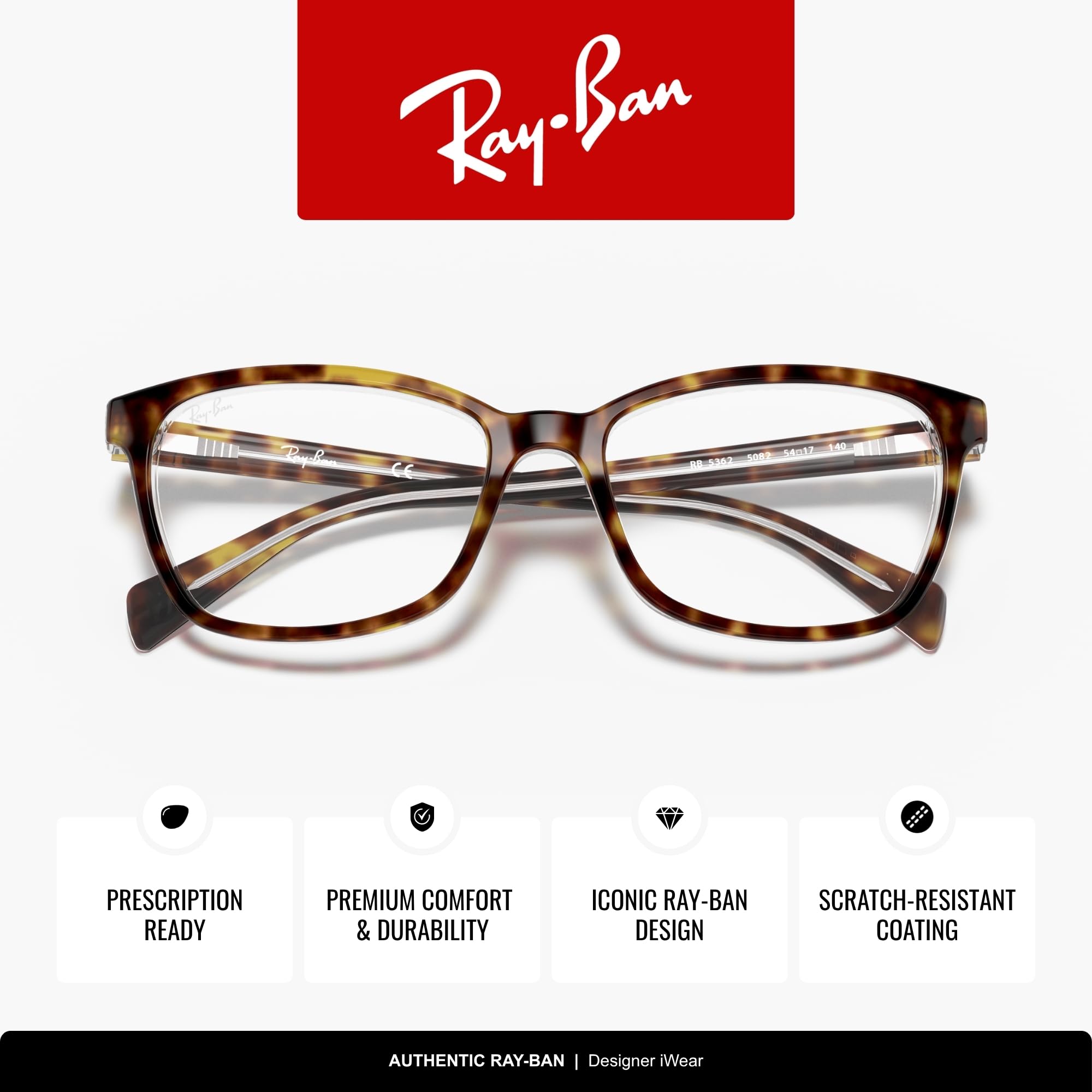 Ray-Ban Damskie oprawki okularów 0RX5362, brązowe (Top Havana On Transparente), 52