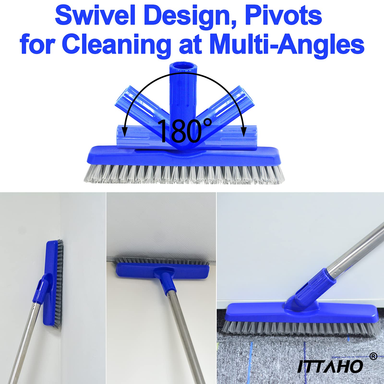ITTAHO 2 Pack Grout Brush with Long Handle, Swivel Cleaning Grout Line