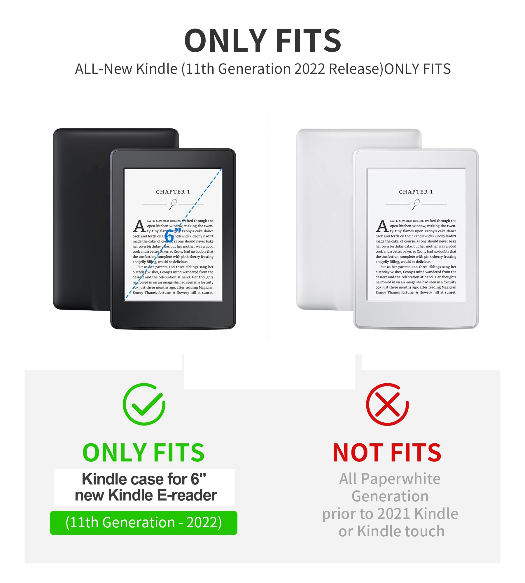 Etui na Kindle 11. generacji 2022, 6" Kindle Case Cover e-Reader, lekkie etui z funkcją automatycznego wygaszenia/wybudzenia i paskiem na rękę Smart Cover - czarne