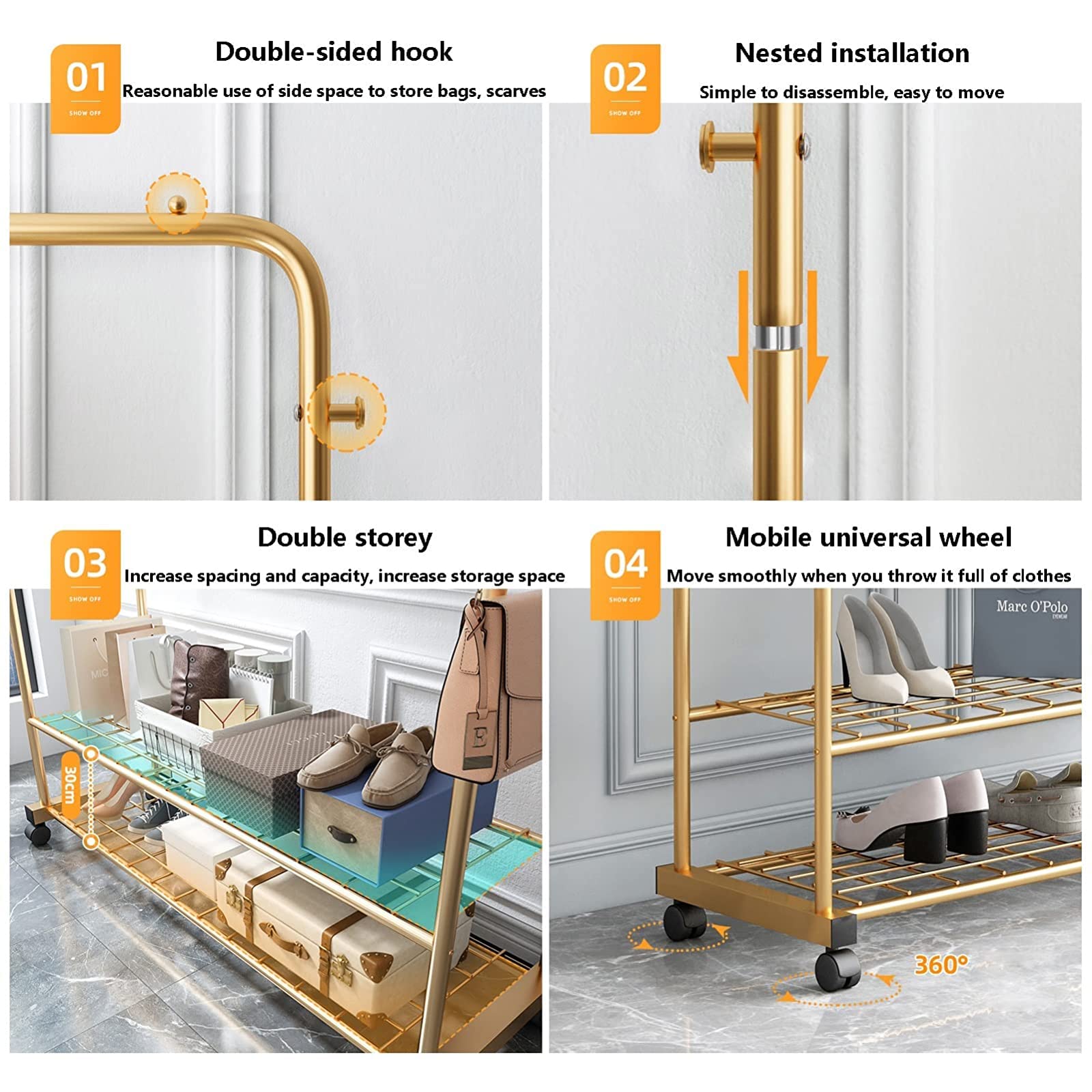 Appendiabiti resistente – Espositore autoportante con doppie aste per appendere abiti perfetto per camera da letto, lavanderia e negozio al dettaglio, robusto appendiabiti
