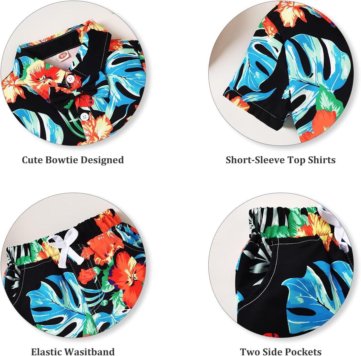 fioukiay Toddler Baby Boy Summer Outfits Little Kids Hawaiian Clothes Short Sets Floral Top Bowtie Shirt