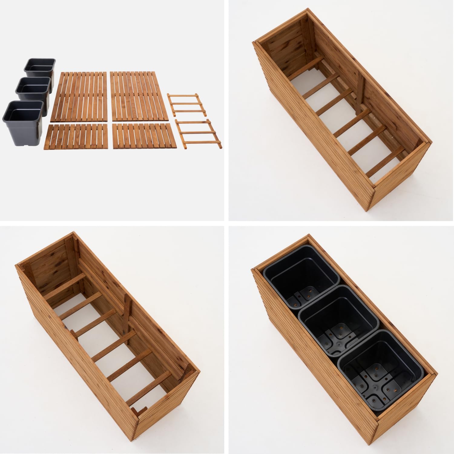 Jardinière en bois brun à assembler soi-même Grand bac à plantes rectangulaire 18L Résistant aux intempéries pour jardin balcon