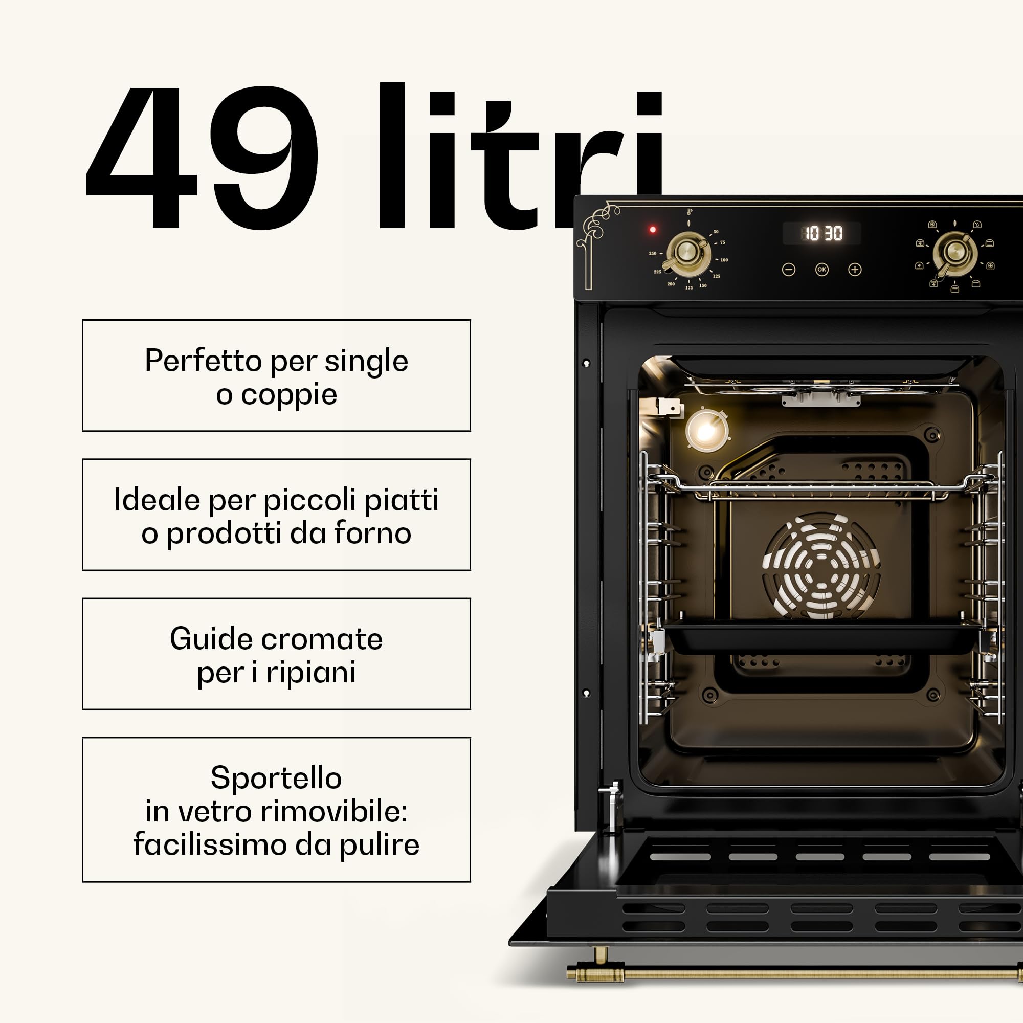 Klarstein Elizabeth Slim - Forno da Incasso, 49L, 9 Funzioni, Pulizia a Vapore, Timer Digitale, Forno Elettrico Ventilato, Sportello Rimovibile, Classe Energetica A, Design Nero, 45cm