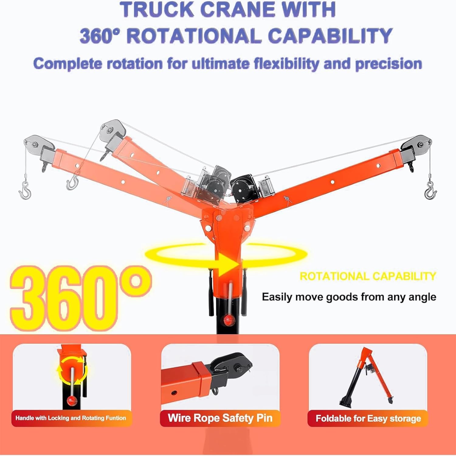 Heavy Duty Alloy Steel Foldable Truck Bed Crane, 2000LBS Pickup Truck Crane, 3500LBS 12V Electric Winch Jib Crane, 360° Swivel, Arm Adjust (48"-67") Remote Control for Factory Workshops Construction