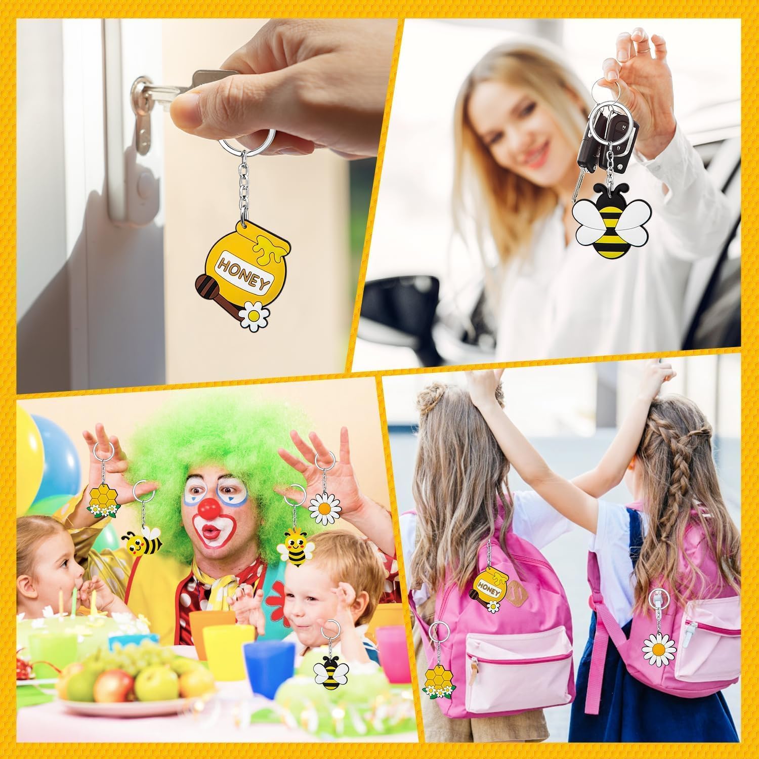 48Pcs Bee Keychain, Bee Party Favors Decorations, Flower Honey Pots Bees