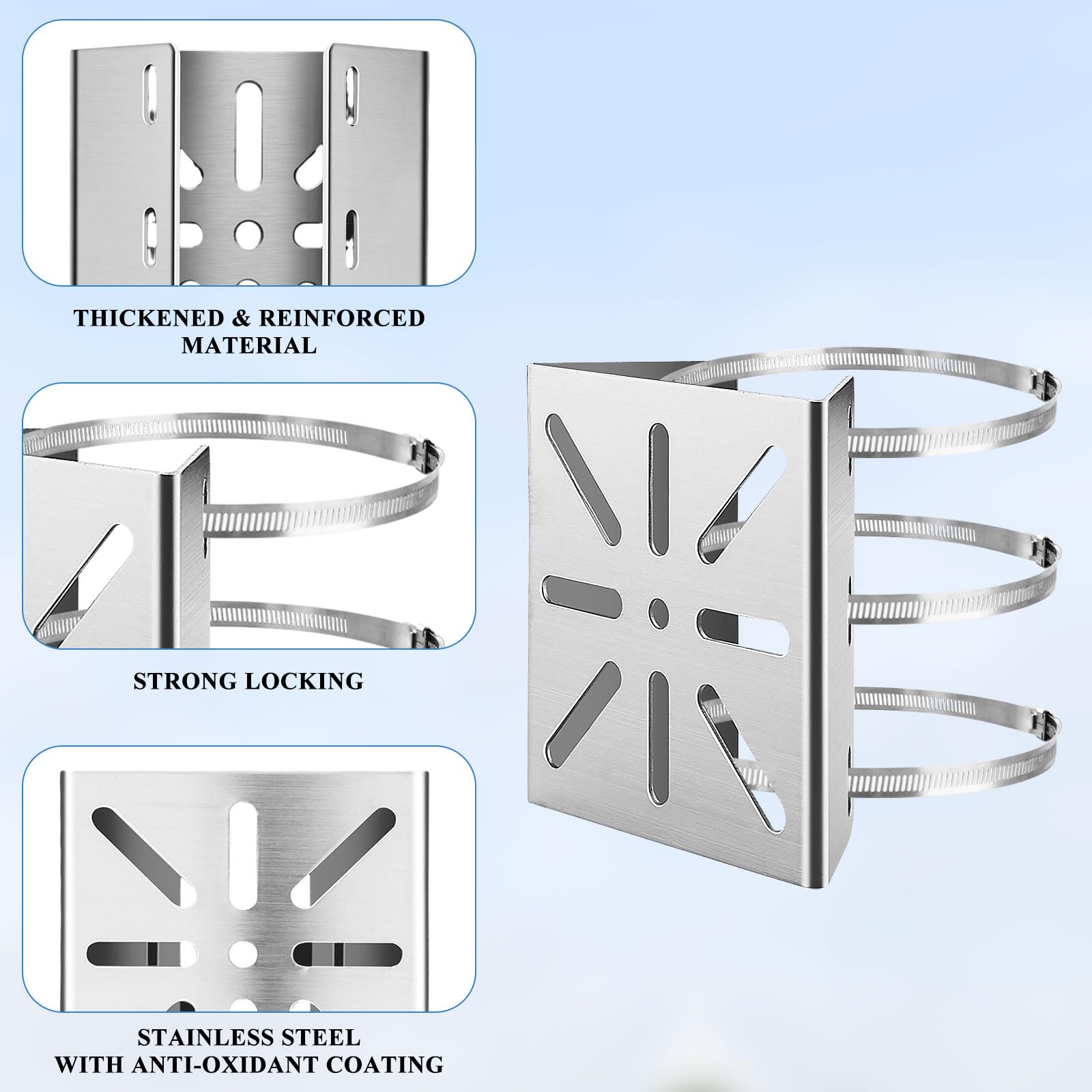 WOPPLXY 2PCS Universal Vertical Pole Mount for Security Cameras No Drill Stainless Steel Brackets for Poles Mounting Corner Bracket for CCTV Cameras - Image 4