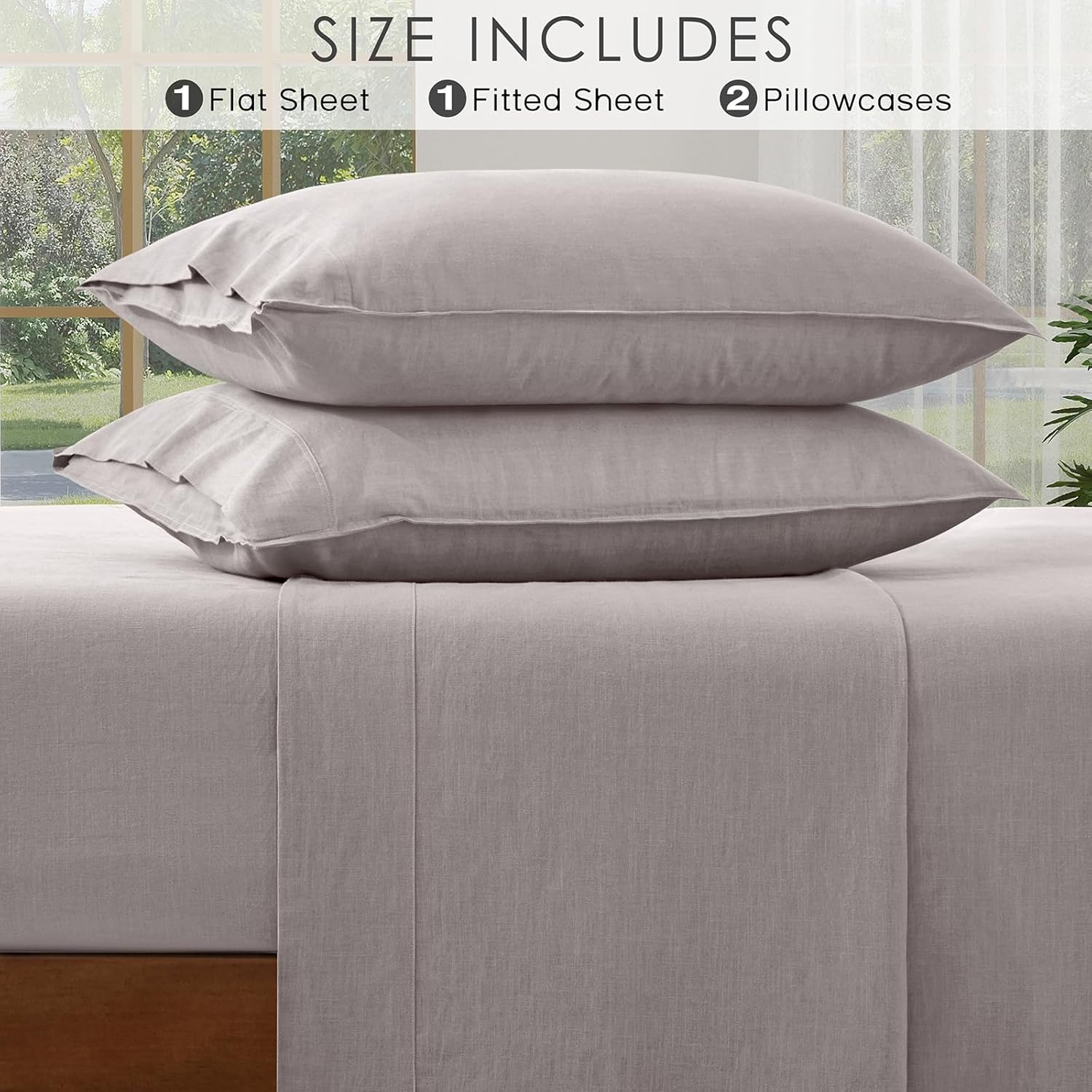 100% French Linen Sheets Natural Linen King Size Sheets Set, Breathable and Durable for Hot Sleepers, 4 Pcs Bed Sheets with 16 Inch Deep Pocket - 1 Flat Sheet, 1 Fitted Sheet, 2 Pillowcases - Image 7