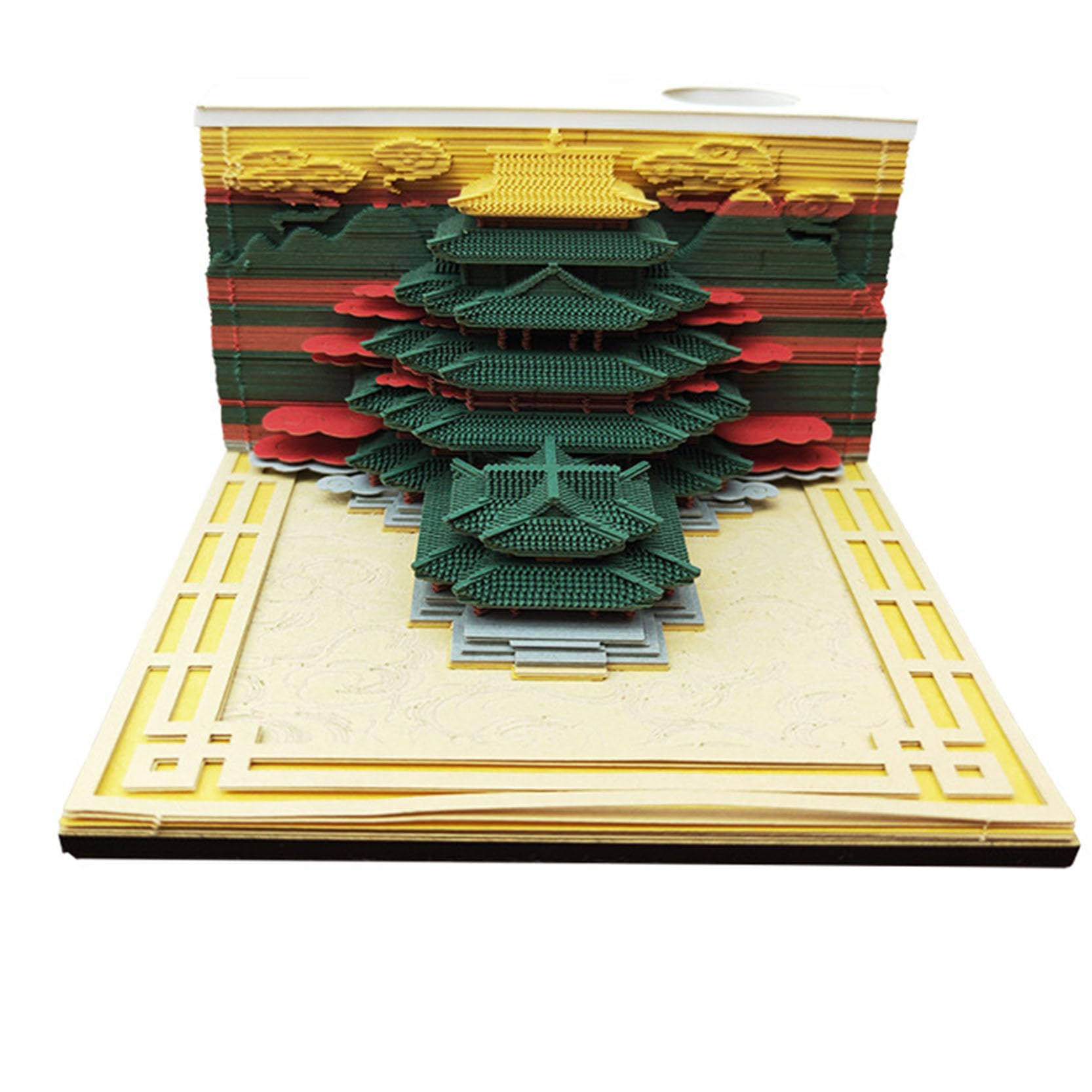 Abreißkalender 2024, Notizblock, 3D-Notizblock, Papierkunst-Notizblock, kreativer Hong'en-Pavillon, antike Architektur, abreißbarer DIY-Schreibtisch-Notizblock, Postnotizen for Büro/Zuhause, 9 x 9 x 5