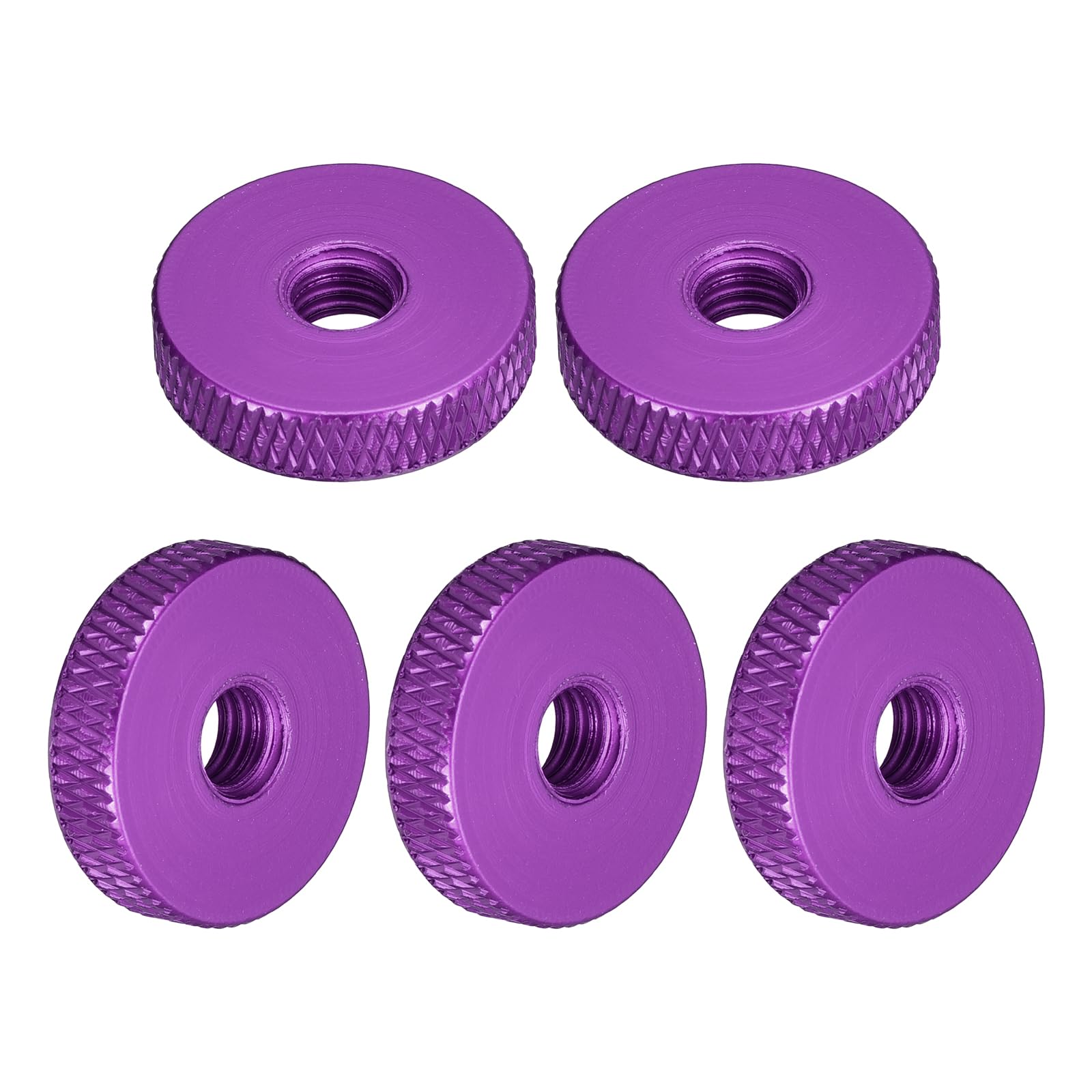 uxcell 10Pcs Flat Knurled Thumb Nuts, M6x20 x 5 mm Pass Hole Nut, Aluminum Alloy Diamond Knurled Nut Flat Head Through Hole Lock Adjusting Nuts for 3D Printer, Purple