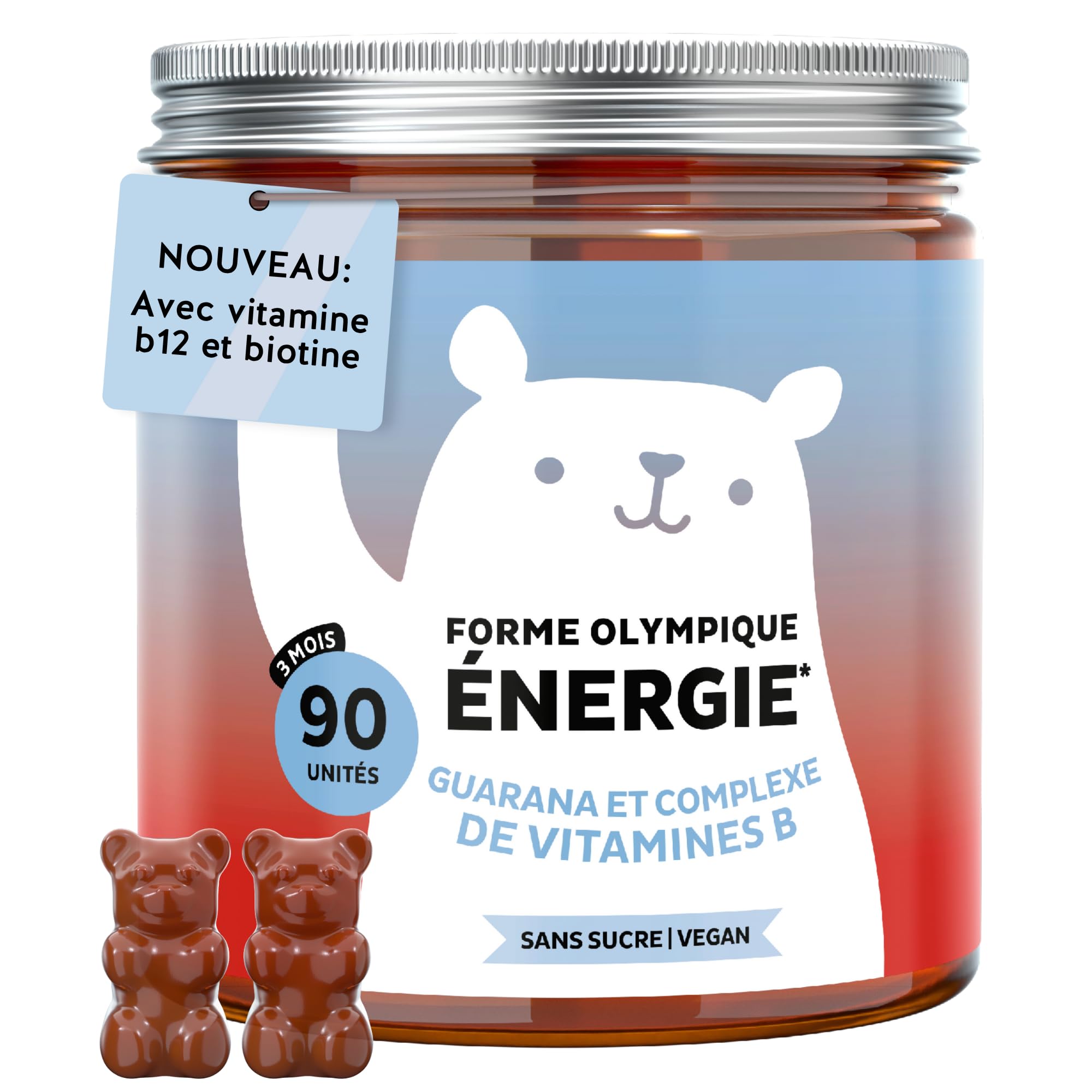 Forme Olympique Énergie – Énergie Naturelle avec Guarana 30mg, Vitamines B6, B12 & Biotine – 90 Gummies (3 Mois), Sans Sucres, Végan, Bears with Benefits