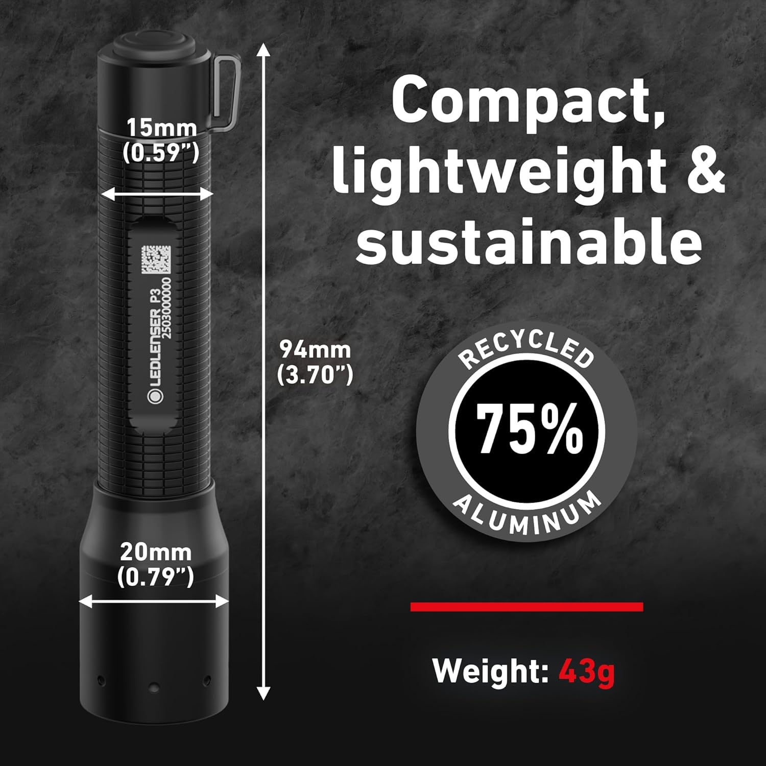 Ledlenser P3 Keychain Flashlight - Black, Aluminum, AAA Battery - LED Flashlight - Spot Beam with Patented Focus - Rapid Focus Pocket Light - for Everyday Use at Home or Outdoor