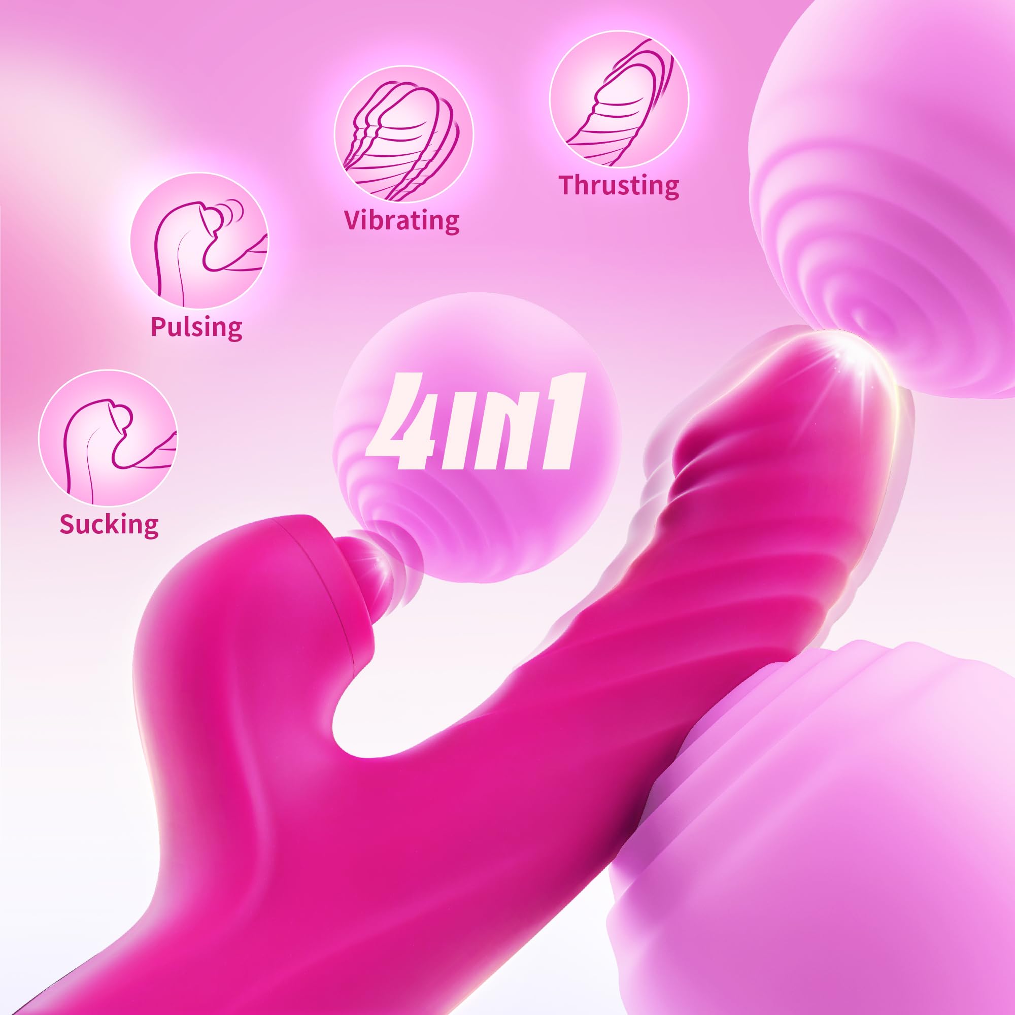 Vibrator Thrusting Dildo for Women Toendi G Spot Rose Toy Clitoral Stimulator Sex Toys Dildos Vibrator with 10 Vibration 7 Thrust Mode with Licking, Rabbit Vibrators Adult Sex Toy Couple AI Sync Games